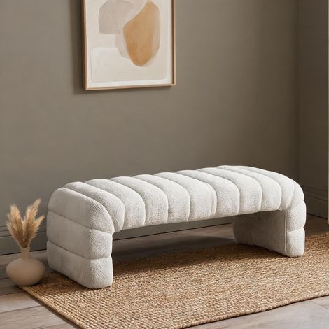 Banc rembourré en tissu 160 cm avec repose-pieds pour salon ivory