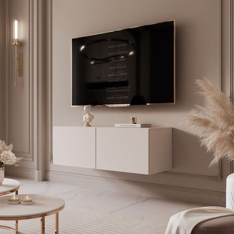 Meuble TV Mural ANGEL - avec LED - 100x40x36 cm - 2 portes - Cachemire (1/2)