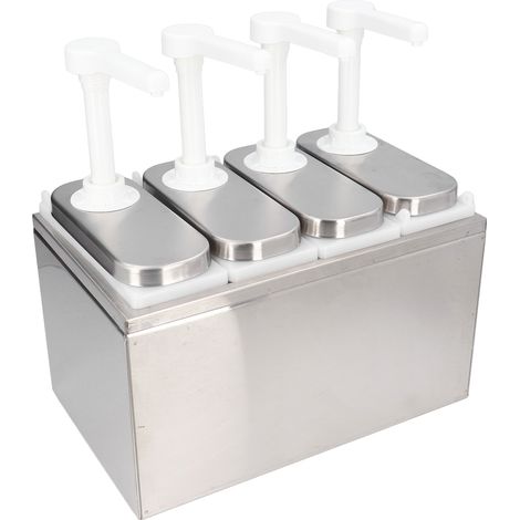 Distributeur de sauces, confitures, assaisonnements et condiments avec pompe et base, 4 doses, idéal pour la cuisine et les restaurants. (1/5)