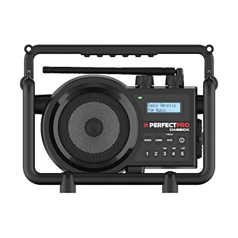 PerfectPro Radio DABBOX, Dab+ y recepción FM, Cargador de batería Integrado para batería Universal, Bluetooth, Recargable, Entrada Auxiliar, Resistente a los Golpes, IP54, DBX3 (1/5)