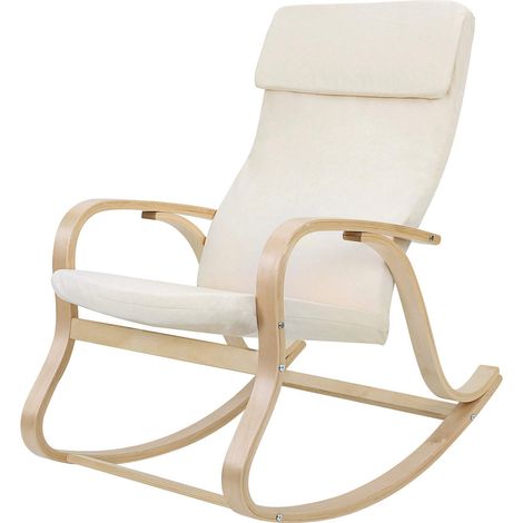 Fauteuil à Bascule, avec Accoudoirs en Bois, Chaise d’Allaitement, Capacité 120 kg, Housse en Imitation de Lin, pour Chambre, Salon, Beige et Couleur Boisée LYY30M (1/5)