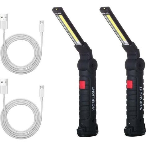 2 wiederaufladbare LED-COB-Arbeitsleuchten, Werkstattleuchten, Taschenlampen, LED-Arbeitsleuchten mit Magnetfuß, Inspektionsleuchten für Wandern und Camping