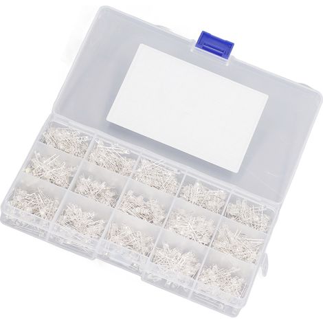 Lot de 750 LED 3mm claires, diodes électroluminescentes rouges, jaunes, bleues, vertes et blanches, avec boîte de rangement (1/5)