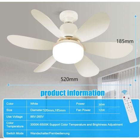 Ventilateur de plafond avec lumière, ventilateur de plafond avec lumière, ventilateur de plafond avec télécommande et lumière, silencieux, 3 vitesses et 3 températures de couleur dimmables (1/5)