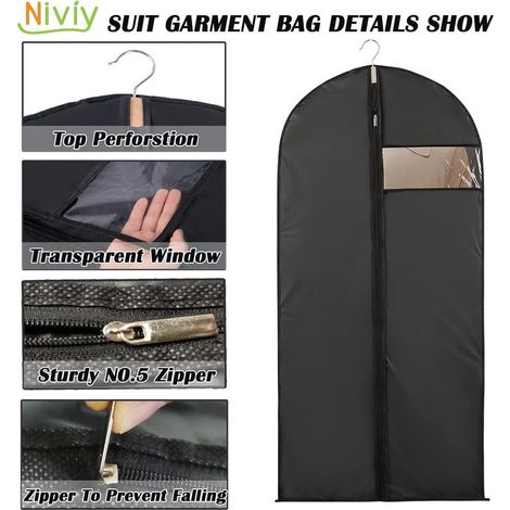 Housse Vetement 60x160cm Housse de Protection pour Robe Fenêtre Transparente Visible Housse Protection Vetement Anti Poussière Etanche Mite Humidité 5pcs Noir (1/5)