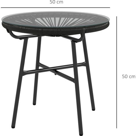 Table de jardin style bohème, table d'appoint d'extérieur, rotin PE, verre trempé, résistante aux intempéries, 50 cm x 50 cm x 50 cm, noire (1/5)
