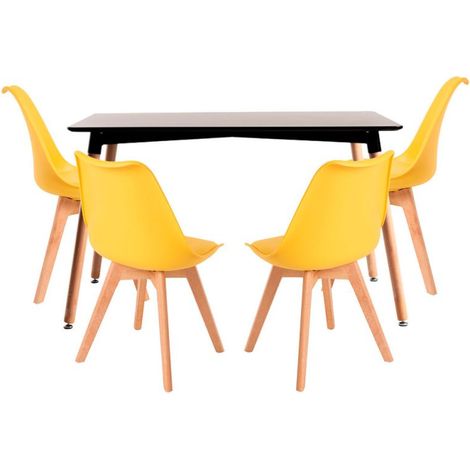 Conjuntos de mesa y sillas - Conjunto Mesa Tower Rectangular 120 x 80 cm Negra y Pack 4 Sillas Synk Basic - Amarillo (1/5)