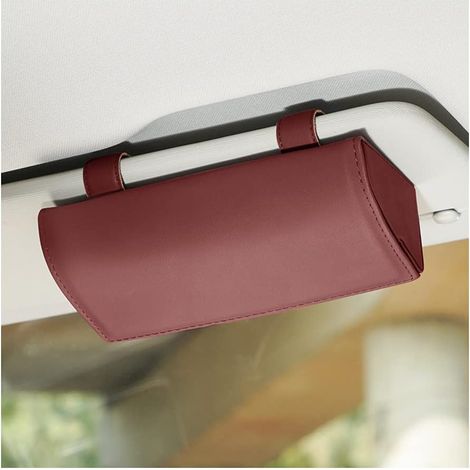 Étui à Lunettes de Voiture,Case de Rangement de Lunettes,Lunettes de Soleil Boîte avec Fonction Magnétique,pour Voiture SUV RV Camion, vin rouge (1/5)