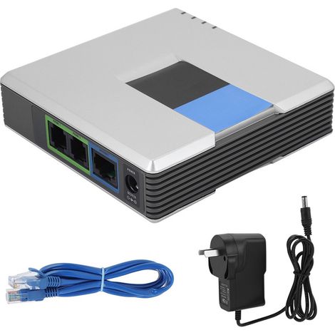 Passerelle VoIP Téléphone Internet 2 Ports Adaptateur SIP RJ45 Câble Pour Linksys PAP2T Fiche AU 100-240V (1/5)