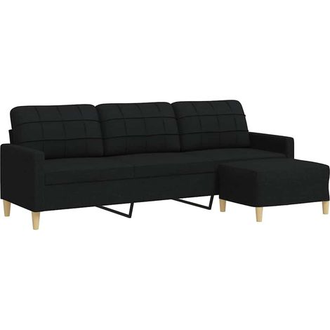 vidaXL 3-Sitzer Sofa mit Fußhocker Schwarz 210 cm Stoff
