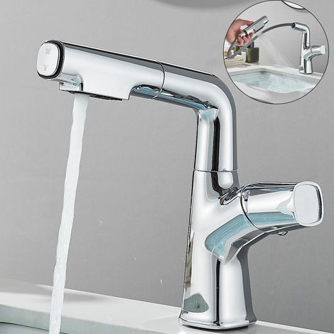 Robinet Salle de Bain avec Douchette Extractible, Robinet pour Vasque levier unique, Chaude et Froide Réglable Mitigeur Lavabo (1/5)