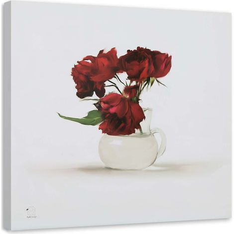 Tableau sur toile Tableau mural Roses rouges dans un vase 40x40 (1/5)