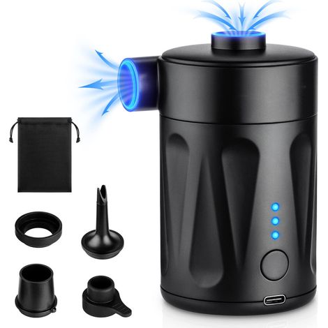Pompe à air électrique, mini-pompe à air portable rechargeable pour matelas pneumatiques, bouées de piscine, bateaux, jouets de piscine, voyages et camping, avec 4 embouts. (1/5)