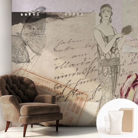 Papier peint décoratif avec colle pour salon, chambre à coucher et bureau – Design moderne et facile à poser Collage nostalgique 250x250 cm (1/5)