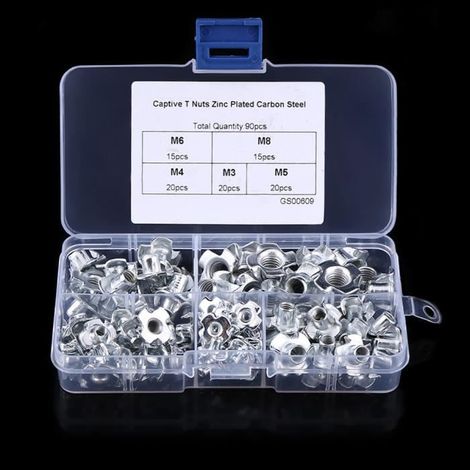 Ecrous en T - Coffret de 90pcs - Acier Zingué - M3/M4/M5/M6/M8 (1/4)