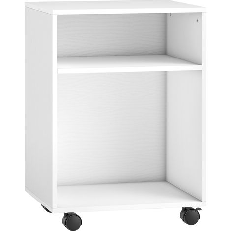 Mobile Porta Stampante con 2 Ripiani Aperti e Ruote 40x35x55.5 cm Bianco (1/5)