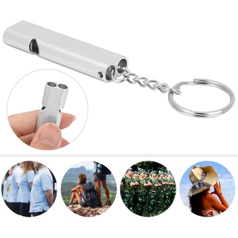 Sifflet de survie en aluminium double tube, 5 pièces pour randonnée et urgences extérieures (argent)