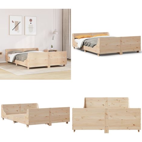 Cadre de lit sans matelas 160x200 cm bois massif de pin - Cadre De Lit - Lit Double - Lit En Bois - Bois Massif - Lit Design - Home & Living (1/5)