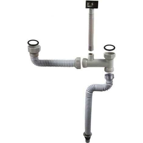 Tuyau Évacuation Double Évier Raccord Fileté 5 cm pour Évier Cuisine (1/4)