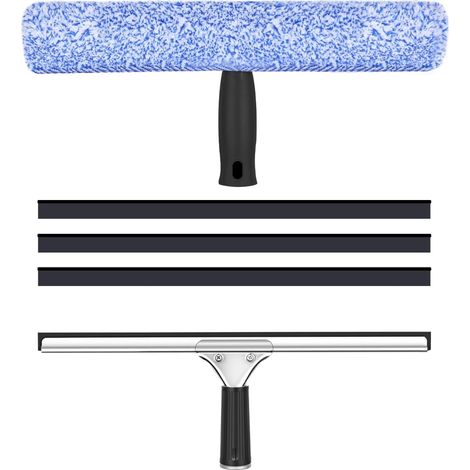 Raclette à Vitre Professionnelle 35 cm Lave-vitres avec 3 Lames de Rechange, Kit de Nettoyage de Vitres 2 en 1 avec Brosse Microfibre et Raclette Silicone, pour Salle de Bain, Douche, Fenêtres,Voiture (1/5)