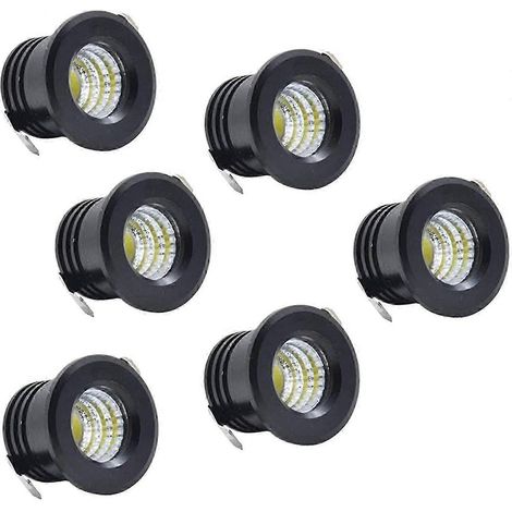 Lot de 6 mini spots encastrés LED pour plafond, 3 W blanc chaud, aluminium noir, pour éclairage de meubles et de plafonds (1/5)