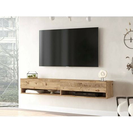Dmora - Fernsehschrank Dkechrid, Ständer für Wohnzimmerfernseher, Niedriges Wohnzimmer-Sideboard, TV-Ständerbasis, 180x32h29 cm, Eiche (1/5)