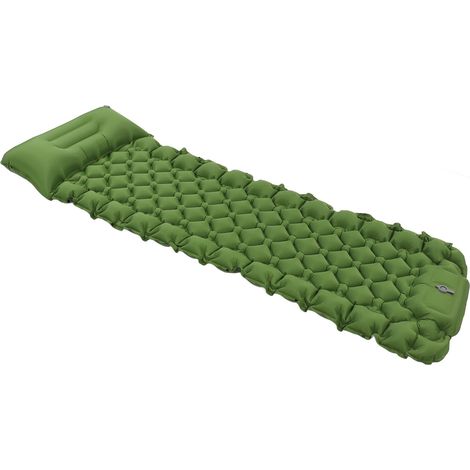 Tapis de sol de camping avec oreiller incurvé intégré, repose-pieds, gonflable, léger et portable, avec pompe à air, adapté à une utilisation en extérieur, vert olive. (1/5)