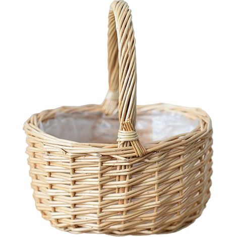Vaso per piante in vimini, cestino portaoggetti intrecciato a mano, cestino per fiori per picnic