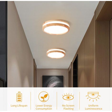 2pcs LED Plafonnier Rond 600K 30W 30x30x5.5cm Lampe Industrielle Moderne Luminaire en Bois Massif Acrylic pour Salle de Bain Couloir - Lumière Chaud