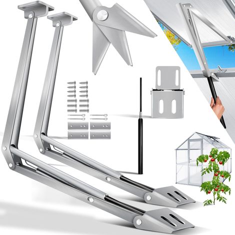 KESSER® Automatischer Fensteröffner für Gewächshaus 7.5 kg Hubkraft 45cm Öffnungshöhe stufenloser Öffnungswinkel Fensterheber automatisches Öffnen & Schließen   2x Silber