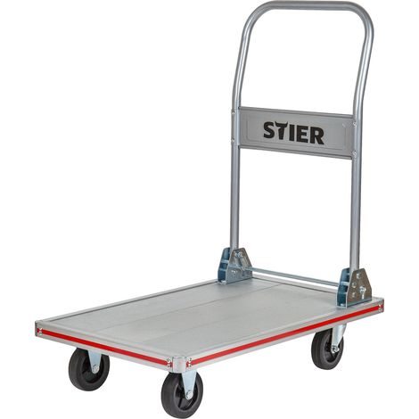 STIER Plattformwagen, Aluminium, Transportwagen, Klappbar, Tragkraft 150 kg, Ladefläche 680 x 415 mm, Klappwagen aus Aluminium, Kantenschutz, Transporthilfe mit Lenkrollen