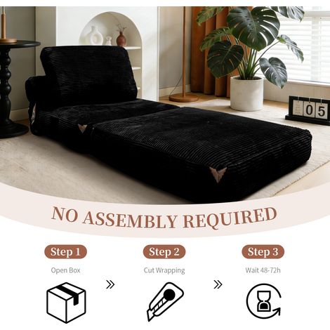 Divano letto pieghevole in flanella nero compatto OKMYHOME (1/2)