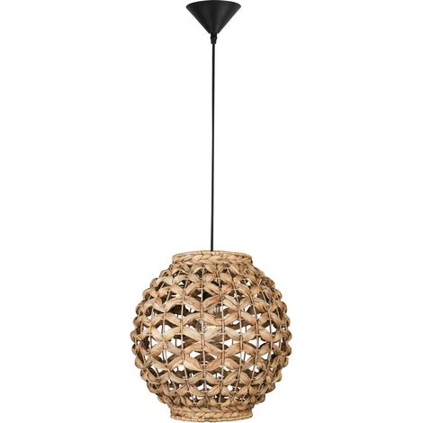 Merano Anaheim 30cm Dôme Suspension Plafonnier Jacinthe d'Eau Séchée Fil Tissu Noir, Base LED E27