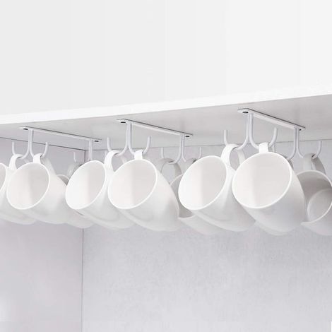 royaluxe - Porte-gobelets suspendu sous meuble avec 4 vis, lot de 3 supports pour mugs, chopes, chopes à bière, ustensiles de cuisine, café blanc (1/5)