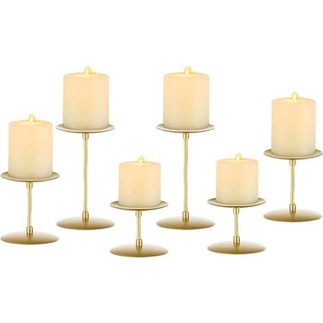 Metall Kerzenständer 6er Set Gold für Stumpenkerzen, Vintage Modern Deko (1/5)
