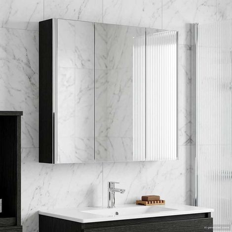 Armario con espejo de baño Roble Negro 73.5 x 15.5 x 70 cm