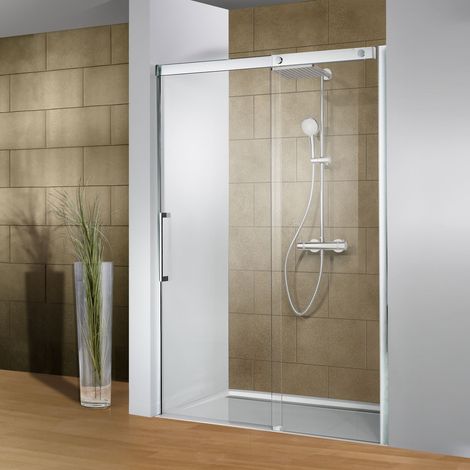 Porte de douche coulissante, verre 8 mm anticalcaire, profilé aspect chromé, Manhattan, Schulte, 160 x 200 cm, ouverture vers la droite
