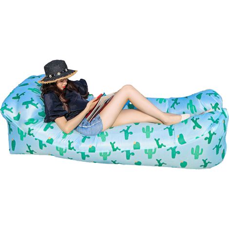 Fauteuil gonflable portable et pliable en fibre de polyester, confortable et résistant, idéal pour la randonnée, les pique-niques et les festivals de musique. Motif cactus, 180 x 80 cm / 70,9 x 31,5 p (1/5)