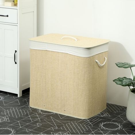 Cesto portabiancheria in bambù a 3 scomparti con coperchio 144 L 60 x 40 x 60 cm OKWISH (1/5)