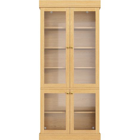 Vitrina alta con LED y puertas de cristal en color madera natural (1/5)