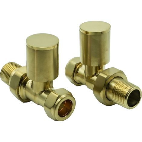 Reina Portland Straight Radiator Valves Pair 15mm - Brushed Brass