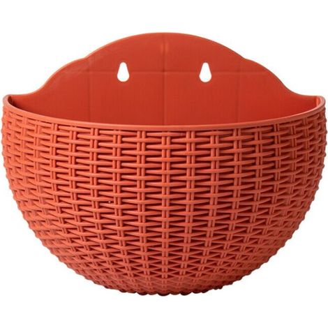 Petit pot de fleur hydroponique vert foncé imitation rotin suspendu, pot de fleur semi-circulaire sans poinçonnage suspendu adapté à la plantation de décoration de jardin