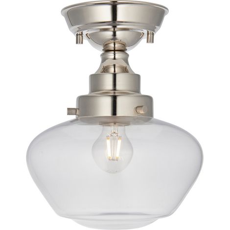 Endon Camberley Plafonnier semi-encastré en forme de bol, plaque en nickel brillant, verre transparent, 1 x E27 (1/5)