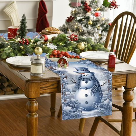 Chemise De Table Noel - Chemise De Table Bonhomme De Neige 180 X 30 Cm - Pour Decoration De Table De Fete En Intérieur - 1 Piece
