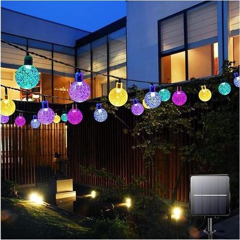 lumineuse solaire d'extérieur - 50 LED - 7 m - 8 modes - Étanche - Boule de cristal - Éclairage décoratif pour la maison, la cour, la terrasse, Noël (multicolore),1.8cm (1/5)