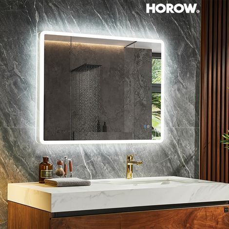 Miroir de salle de bain avec 60x80cm, Interrupteur tactile, Anti-buée, Dimmable, Fonction Mémoire+ 3 Couleurs , Miroir mural IP44 rectangulaire (1/5)