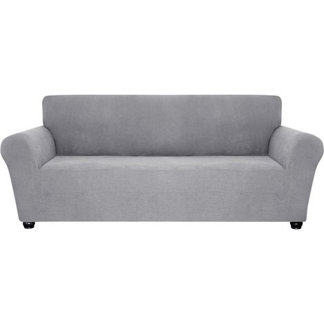 Housse extensible pour canapé 3 places en spandex antidérapant et doux, lavable, idéale pour le salon, les enfants et les animaux de compagnie (Gris clair) (1/5)