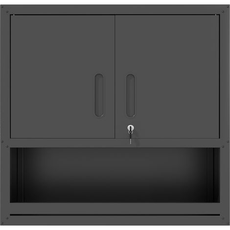 Armoire à outils murale en métal H77 cm avec porte verrouillable, 1 étagère réglable et 1 tiroir ouvert – idéale pour garage, entrepôt, bureau (montage requis) (1/5)