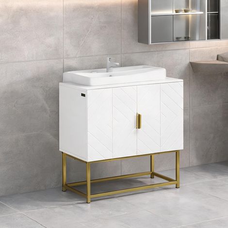 Meuble de salle de bain blanc en MDF 60 x 30 x 65 cm (1/5)