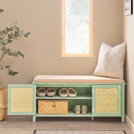 Meuble à chaussures avec banc intégré, meuble de rangement et banc, étagère à chaussures étroite à trois tiroirs, vert